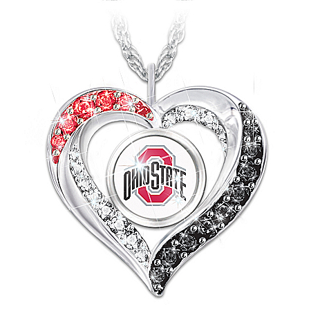 I Love My Ohio State Buckeyes Womens Heart-Shaped Fan Pendant Necklace