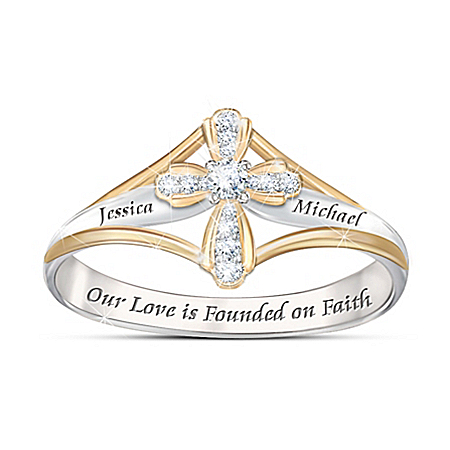 Faith In Our Love Religious Womens Personalized Diamond Ring