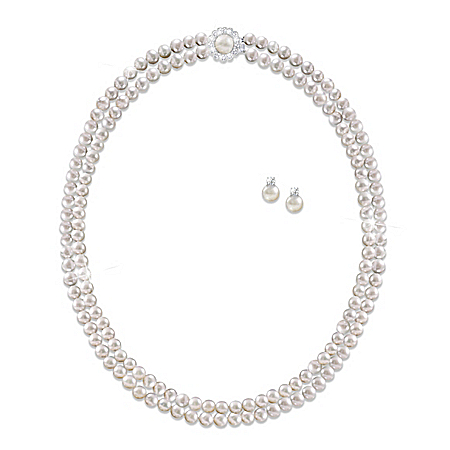 Royal Treasure Simulated Pearl And Diamonesk Necklace And Earrings Set