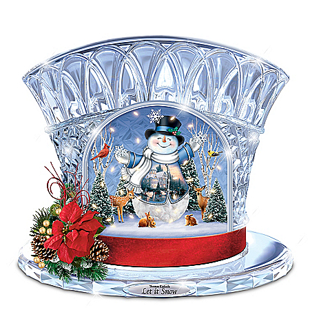 Thomas Kinkade Let It Snow Musical Crystal Snowman Top Hat