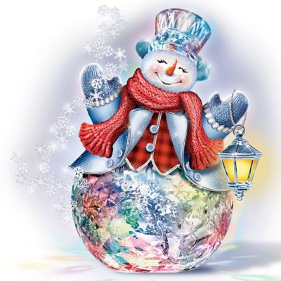 Thomas Kinkade Reflections Of Christmas Color-Changing Crystal Snowman Sculpture