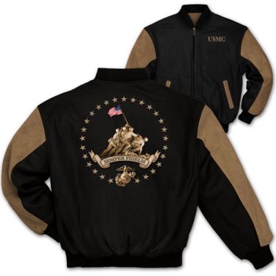 USMC Semper Fi Mens Varsity-Style Two-Tone Twill Jacket