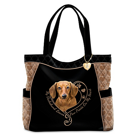 Dog Lovers Designer Quilted Fabric Tote Bag with Paw Print Charm: Choose a Breed