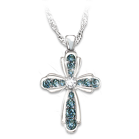 Blessings For My Granddaughter Womens Religious Cross Diamond Pendant Necklace