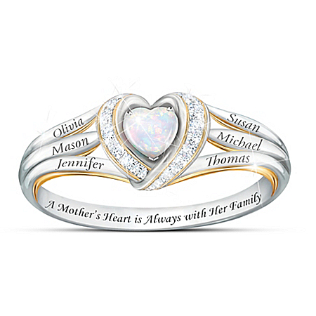 A Mother's Joyful Heart Womens Heart-Shaped Personalized Diamond Ring