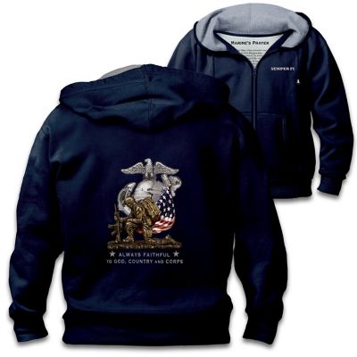 U.S. Marines Mens Zip Up Cotton-Blend Knit Hoodie