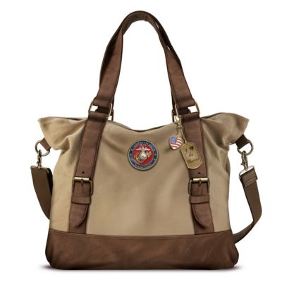 Armed Forces U.S. Marine Corps Womens Canvas Handbag With Patriotic Charms