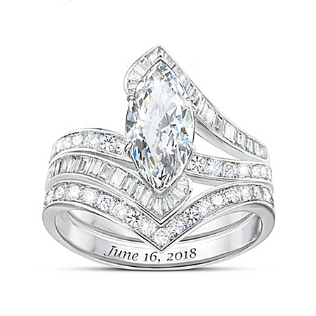 Bob Mackie Forever Beautiful Bride Womens Personalized Platinum-Plated Bridal Ring Set