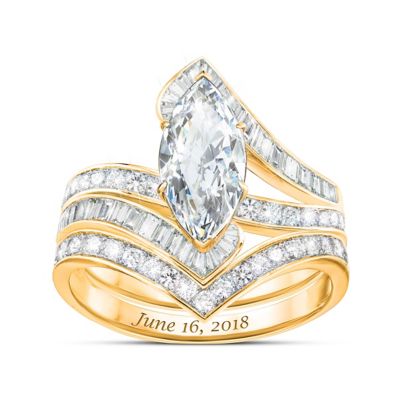 Bob Mackie Forever Beautiful Bride Womens Personalized 18K Gold-Plated Bridal Ring Set