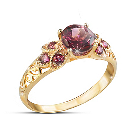 Rare Vintage Womens Grape Topaz Ring With Vine-Inspired Filigree