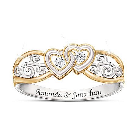 Two Hearts, One Promise Womens Personalized Heart-Shaped Diamond Ring