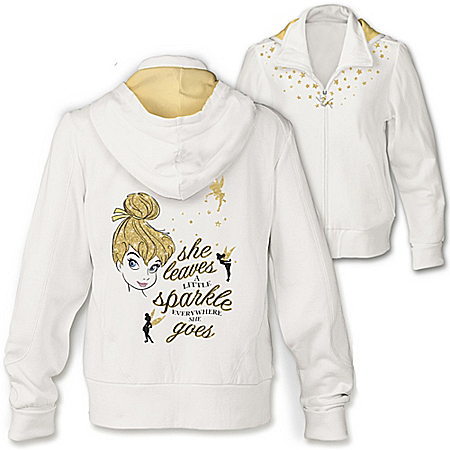 Disney Tinker Bell Magic Womens Easy-Care Cotton Blend Front Zip Hoodie