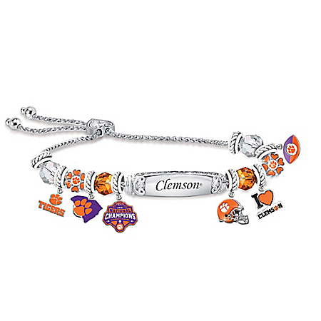Go Clemson University Tigers Womens Personalized Charm Bracelet
