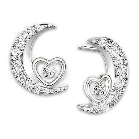 I Love You To The Moon And Back Granddaughter Crescent-Shaped Diamond Earrings