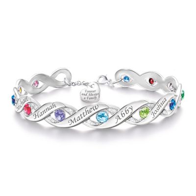 Forever & Always Womens Personalized Bracelet With Up To Twelve Engraved Names And Birthstones