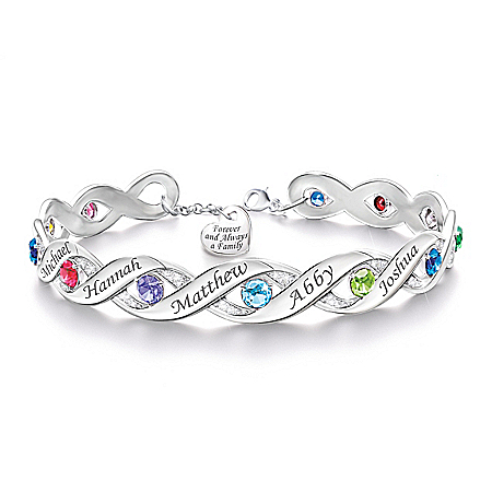 Forever & Always Womens Personalized Bracelet With Up To Twelve Engraved Names And Birthstones