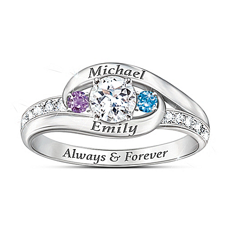 Together As One Womens Topaz & Birthstone Personalized Ring