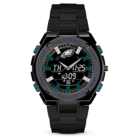 It's Philadelphia Eagles Time! Mens NFL Stainless Steel Ani-Digi Watch