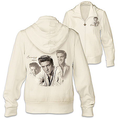 Burning Love Womens Elvis Presley Ivory Easy-Care & Cotton Knit Blend Hoodie