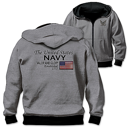 Reversible Military U.S. Navy Mens Front Zip Hoodie