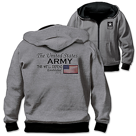 Reversible Military U.S. Army Mens Front Zip Hoodie