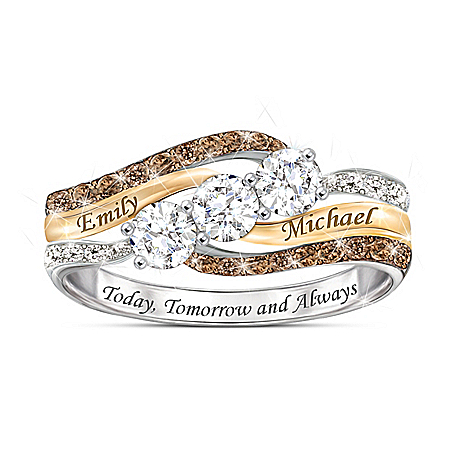 Today And Always Womens Personalized Diamond & Topaz Ring