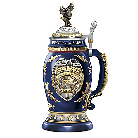 Salute To Honor Police Heirloom Porcelain Sculpted Stein