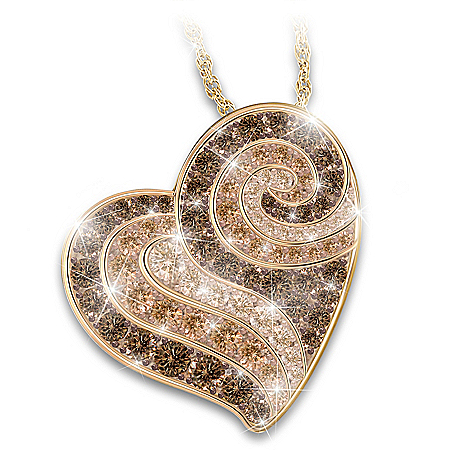 Live, Love, Latte Womens Heart-Shaped Swarovski Crystal Pendant Necklace