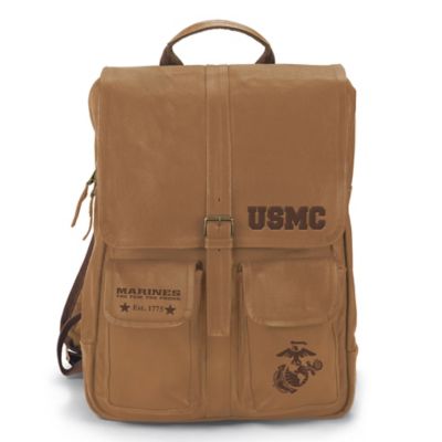 Armed Forces U.S. Marine Corps Genuine Leather Backpack With Embossed Emblem