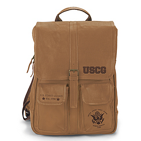 Armed Forces U.S. Coast Guard Genuine Leather Backpack With Embossed Emblem