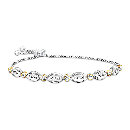 My Beloved Family Womens Personalized Topaz Bolo-Style Bracelet