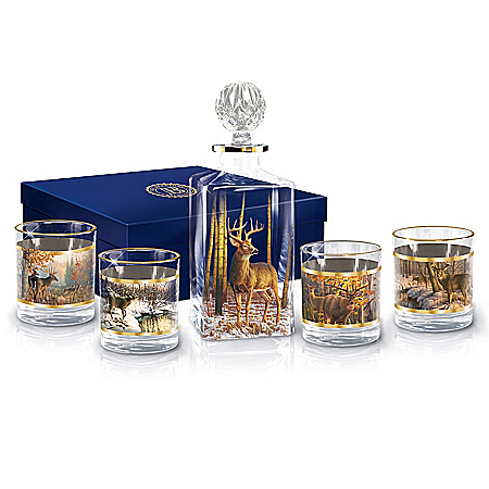 Woodland Majesty Deer Glass Decanter Set