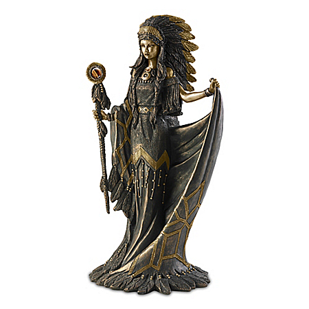 Heart Of A Great Spirit Hand-Painted Sculpture With Tiger's Eye Gemstones
