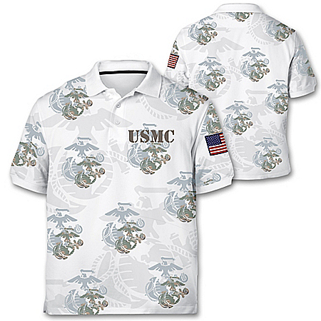 Marine Corps Pride Mens Custom All-Over Print Polo Shirt With Embroidered American Flag Patch