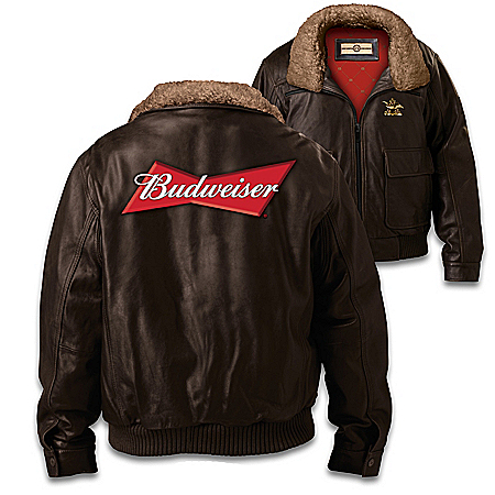 Budweiser Mens Leather Bomber Jacket