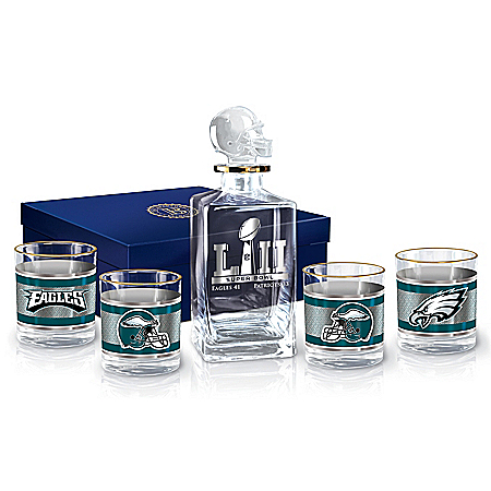 Philadelphia Eagles Super Bowl LII Champions NFL Glass Decanter Set