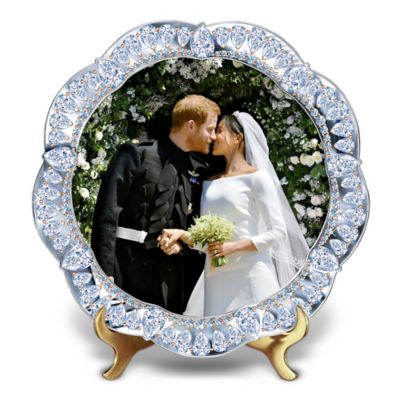 Prince Harry And Meghan Markle Royal Wedding Heirloom Porcelain Simulated Jeweled Collector Plate