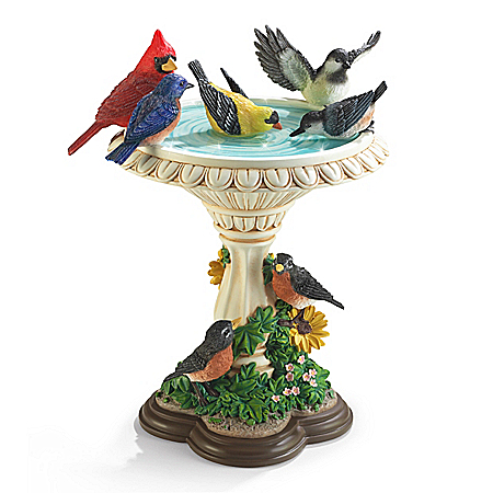 Bath Time In The Garden Hand-Painted Songbird Sculpture