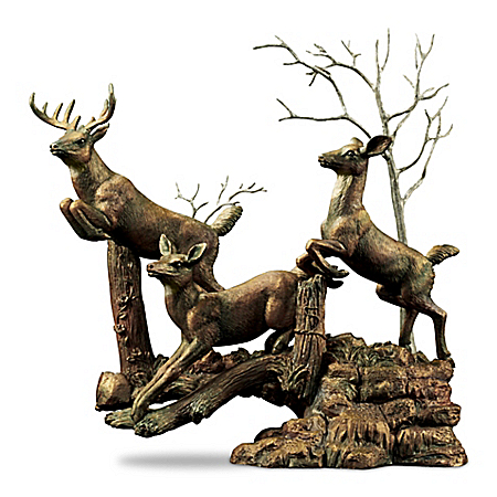 Family In The Forest Cold-Cast Bronze Deer Sculpture