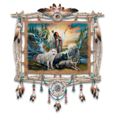 Russ Docken Spirit Calling Hand-Stretched Leather Wall Decor With Native American-Inspired Medallions