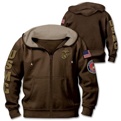 Military Pride Marine Corps Mens Front-Zip Hoodie