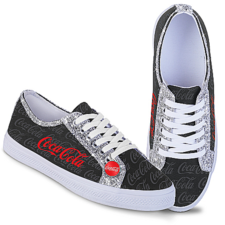 COCA-COLA Iced Refreshment Womens Canvas Shoes With Glitter Trim & Classic Red COKE Charm