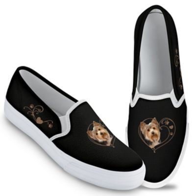 Paw Prints On My Heart Womens Dog-Themed Canvas Slip-On Shoes