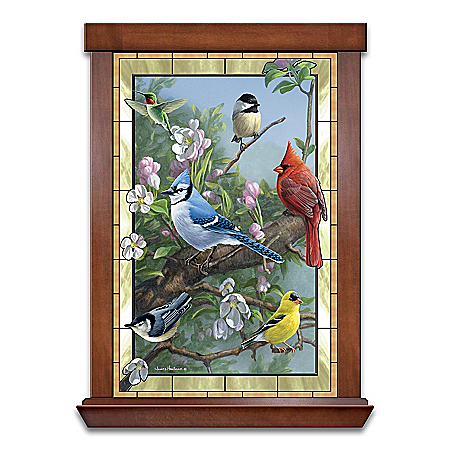 James Hautman Window To Nature Songbird-Themed Self-Illuminating Stained Glass Wall Decor