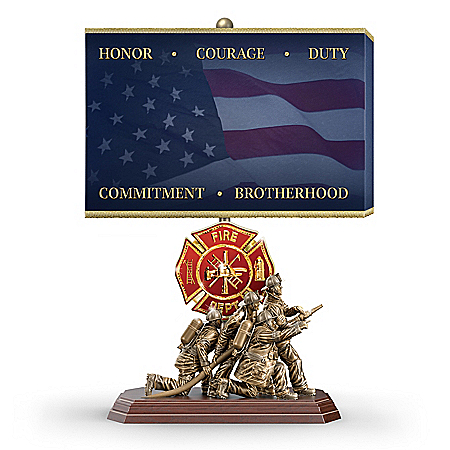 Light Of Courage Firefighter Tribute Cold-Cast Bronze Sculpted Lamp
