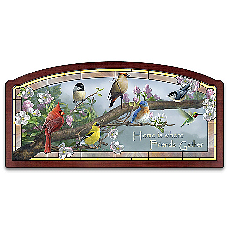 Glorious Gathering Stained Glass Songbird Illuminated Wall Decor