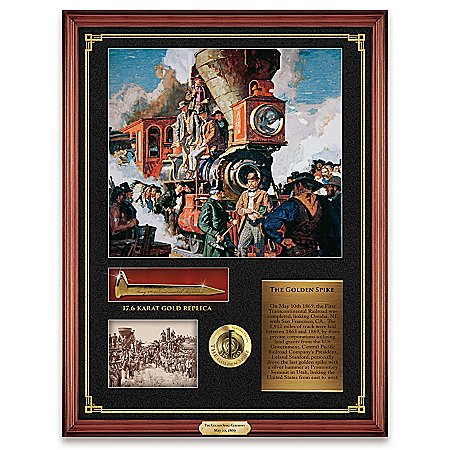 Dean Cornwell The Golden Spike 150th Anniversary Framed Wall Decor With Commemorative Medallion & Fact Plaque
