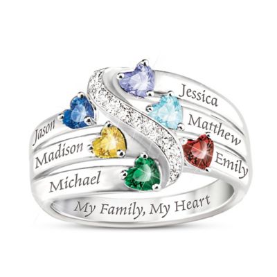 My Family, My Heart Womens Personalized Birthstone Ring