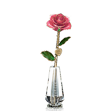 A Mother's Lasting Love Personalized 24K Gold-Plated Rose Table Centerpiece With Faceted Glass Vase