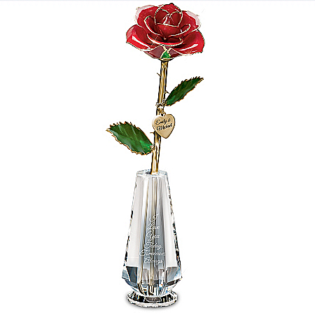 Everlasting Love Personalized 24K Gold-Plated Rose Table Centerpiece With Faceted Glass Vase